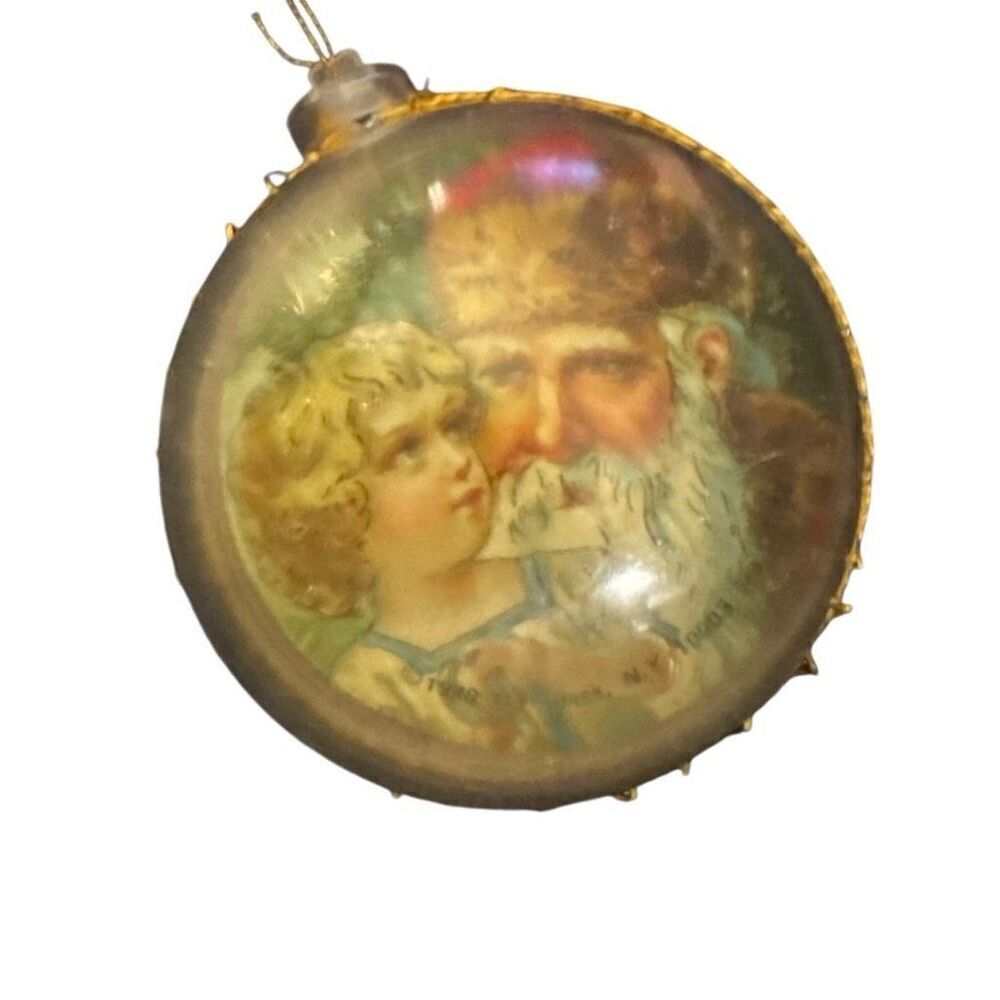 Vintage Christmas Ornament Santa Claus Double Sided Plastic Ball Retro Ornament